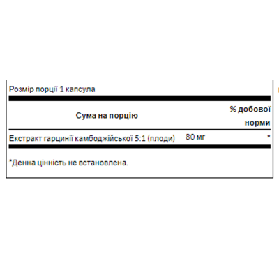 Гарсинія, Garcinia Cambogia 5:1 Extract 80 mg - 60 Caps
