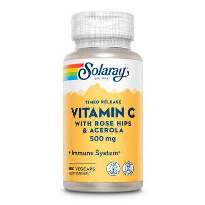 Вітамін С з шипшиною і ацеролою, Vitamin C with Rose Hips & Acerola, Timed Release 500mg - 100 vcaps