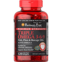 Максимальна Міцність Потрійна Омега 3 6 9, Maximum Strenght Triple Omega 3 6 9 Fish Flax Borage Oils - 120 Softgels