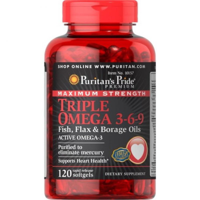 Максимальна Міцність Потрійна Омега 3 6 9, Maximum Strenght Triple Omega 3 6 9 Fish Flax Borage Oils - 120 Softgels