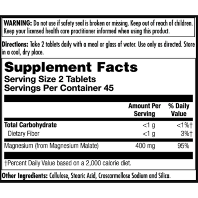 Магній Малат, Magnesium Malate 400mg - 90 tabs