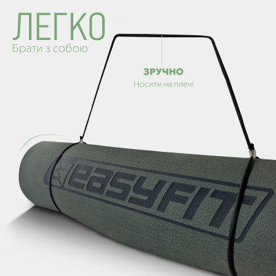 Килимок для йоги та фітнесу EasyFit TPE+TC 6 мм двошаровий чорно-зелений