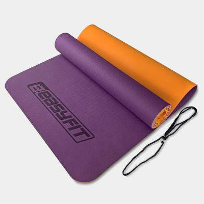 Килимок для йоги та фітнесу EasyFit TPE+TC 6 мм двошаровий фіолетовий-помаранчевий Килимок для йоги та фітнесу EasyFit TPE+TC 6 мм двошаровий фіолетовий-помаранчевий