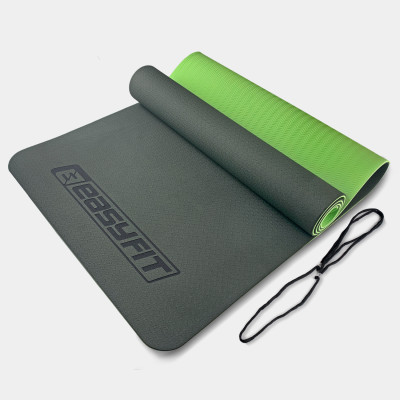 Килимок для йоги та фітнесу EasyFit TPE+TC 6 мм двошаровий чорно-зелений Килимок для йоги та фітнесу EasyFit TPE+TC 6 мм двошаровий чорно-зелений