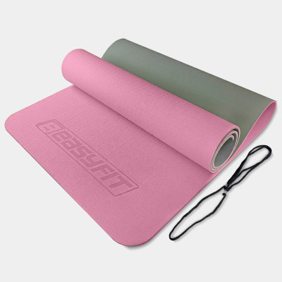 Килимок для йоги та фітнесу EasyFit TPE+TC 6 мм двошаровий рожево-сірий Килимок для йоги та фітнесу EasyFit TPE+TC 6 мм двошаровий рожево-сірий
