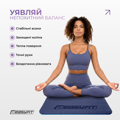 Килимок для йоги та фітнесу EasyFit TPE+TC 6 мм двошаровий синій-блакитний
