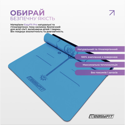 Килимок для йоги професійний EasyFit Pro каучук 5 мм Блакитний