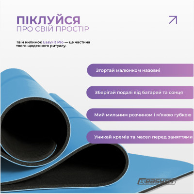 Килимок для йоги професійний EasyFit Pro каучук 5 мм Блакитний