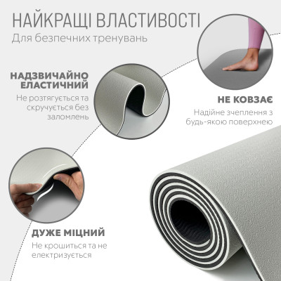 Килимок для йоги та фітнесу EasyFit TPE+TC 6 мм двошаровий + чохол сірий-чорний
