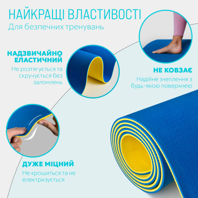 Килимок для йоги та фітнесу EasyFit TPE+TC 6 мм двошаровий + чохол синій-блакитний