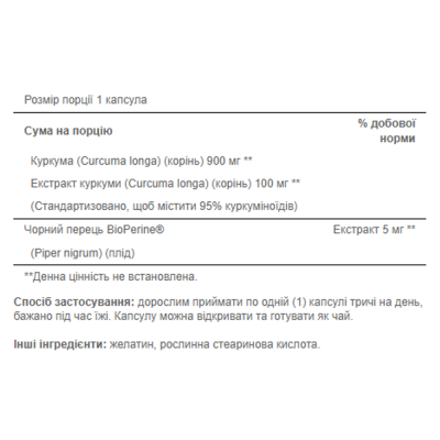 Куркумін з Біоперіном, Turmeric Curcumin 1000 mg with Bioperine 5 mg - 60 caps