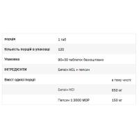 Betaine HCL+Pepsin - 120caps