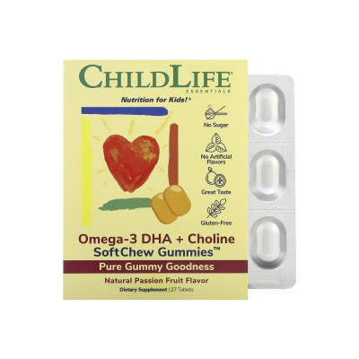 Омега 3 з Холіном, Omega-3 DHA + Choline - 27 tabs Natural Passion Fruit