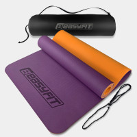 Килимок для йоги та фітнесу EasyFit TPE+TC 6 мм двошаровий + чохол фіолетовий-помаранчевий