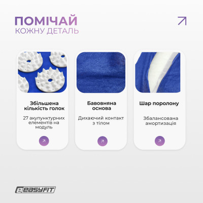 Масажний килимок EasyFit з подушкою (аплікатор Кузнєцова) + чохол Синій з білим