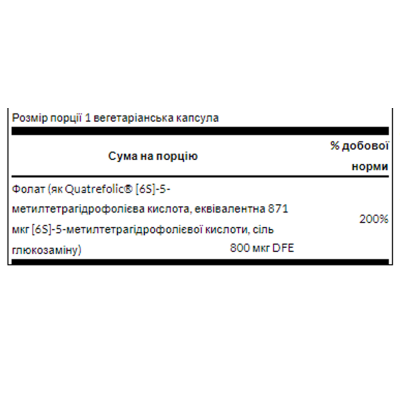 Фолієва кислота, Folate 800mcg - 30veg caps