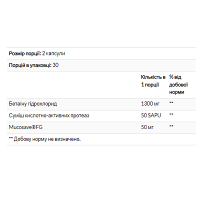 Бетаїн, Betaine HCI 600mg - 60 caps