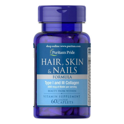 Комплекс для волосся, шкіри та нігтів, Hair Skin and Nails Formula Type 1 and 3 Collagen - 60 caps