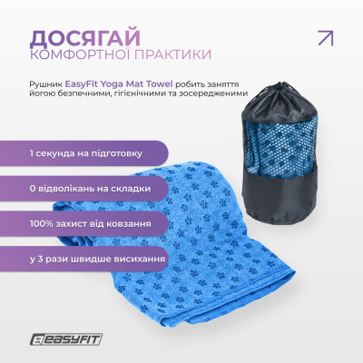 Рушник для йоги з мікрофібри EasyFit Yoga Mat Towel (Синій)