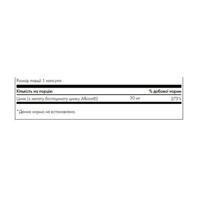 Цинк Хелат Бісгліцинат, Albion Zinc 30 mg - 90 cap
