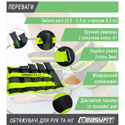 Обтяжувачі для ніг та рук EasyFit набірні чорно-зелені 0,5-2,5 кг (пара)