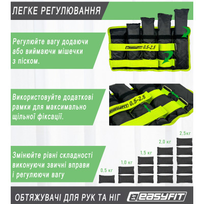 Обтяжувачі для ніг та рук EasyFit набірні чорно-зелені 0,5-2,5 кг (пара)