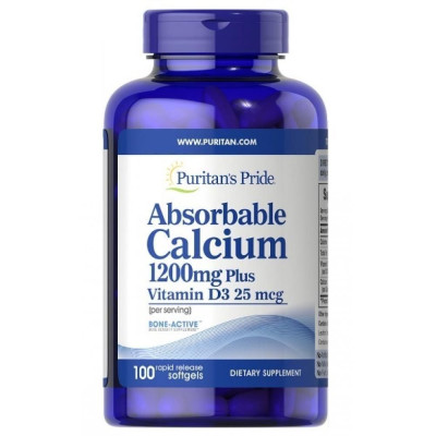 Кальцій і Вітамін Д3, Absorbable Calcium 1200 mg Plus vitamin D3 2,5 mg - 100 Softgels Кальцій і Вітамін Д3, Absorbable Calcium 1200 mg Plus vitamin D3 2,5 mg - 100 Softgels