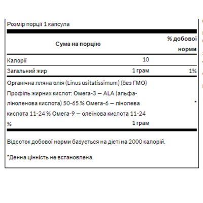 Лляна олія, Flaxseed Oil 1gram - 100soft