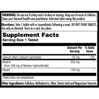 Бетаїн з пепсином, Betaine HCl Plus 250mg - 100 tabs