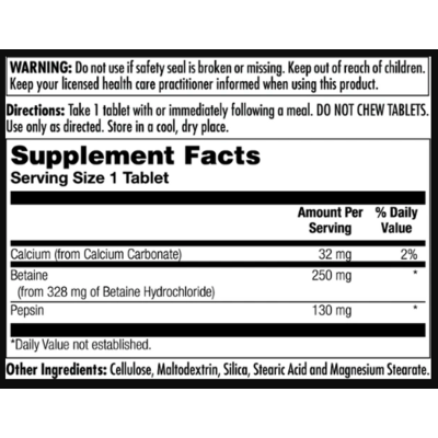 Бетаїн з пепсином, Betaine HCl Plus 250mg - 100 tabs