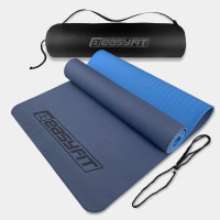 Килимок для йоги та фітнесу EasyFit TPE+TC 6 мм двошаровий + чохол синій-блакитний