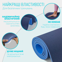 Килимок для йоги та фітнесу EasyFit TPE+TC 6 мм двошаровий + чохол синій-блакитний