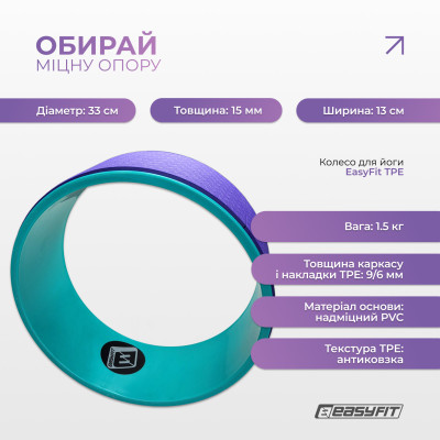 Колесо для йоги EasyFit TPE 33 см фіолетово-м'ятне