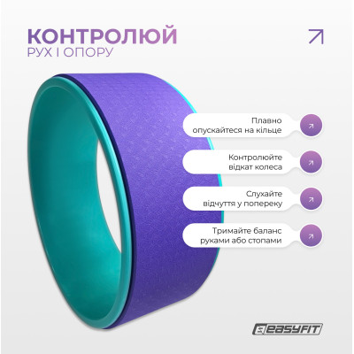 Колесо для йоги EasyFit TPE 33 см фіолетово-м'ятне