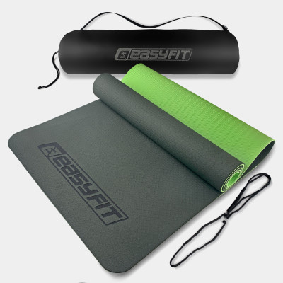 Килимок для йоги та фітнесу EasyFit TPE+TC 6 мм двошаровий + чохол чорно-зелений Килимок для йоги та фітнесу EasyFit TPE+TC 6 мм двошаровий + чохол чорно-зелений