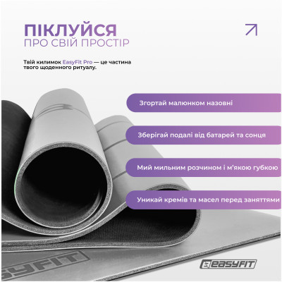 Килимок для йоги професійний EasyFit Pro каучук 5 мм Сірий