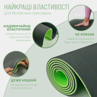 Килимок для йоги та фітнесу EasyFit TPE+TC 6 мм двошаровий + чохол чорно-зелений