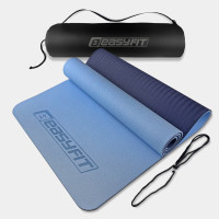 Килимок для йоги та фітнесу EasyFit TPE+TC 6 мм двошаровий + чохол блакитний-синій