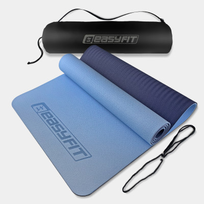 Килимок для йоги та фітнесу EasyFit TPE+TC 6 мм двошаровий + чохол блакитний-синій Килимок для йоги та фітнесу EasyFit TPE+TC 6 мм двошаровий + чохол блакитний-синій