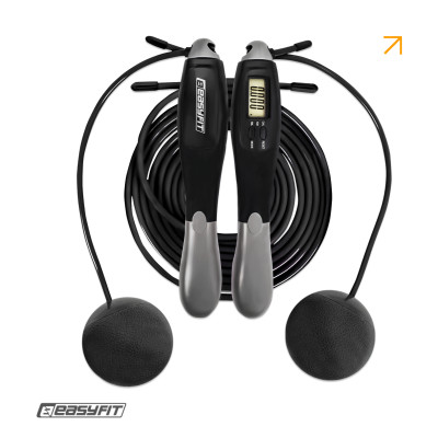 Скакалка з лічильником EasyFit TwinRope швидкісна 2,8 м чорна-сіра Скакалка з лічильником EasyFit TwinRope швидкісна 2,8 м чорна-сіра