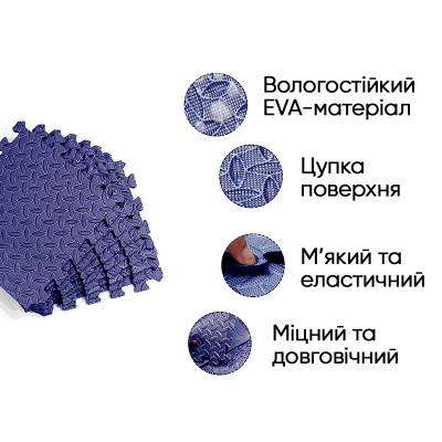 Татамі мат EasyFit 8 шт (30х30х1 см) хвіст ластівки сіній