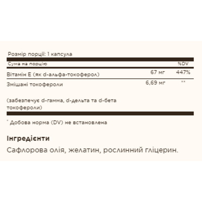 Вітамін Е, Vitamin E 67mg (100 IU) Mixed - 100 softgels