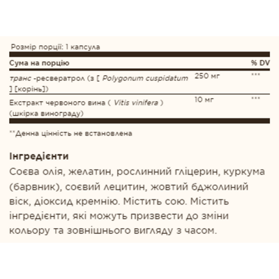 Ресвератрол, Resveratrol 250mg with Red Wine Extract - 60 softgels