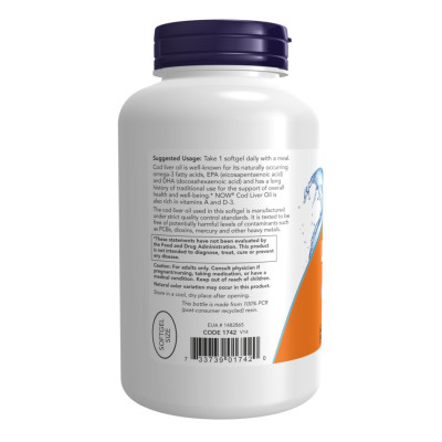 Риб'ячий жир з печінки тріски, Cod Liver Oil 650mg - 250 sgels