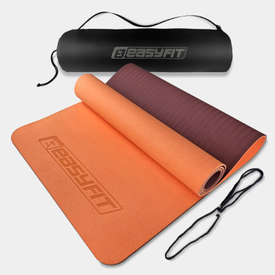 Килимок для йоги та фітнесу EasyFit TPE+TC 6 мм двошаровий + чохол персиковий-коричневий Килимок для йоги та фітнесу EasyFit TPE+TC 6 мм двошаровий + чохол персиковий-коричневий