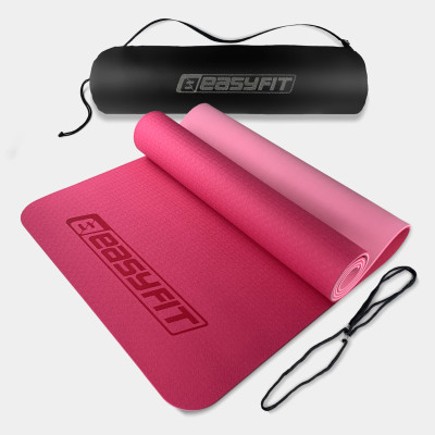 Килимок для йоги та фітнесу EasyFit TPE+TC 6 мм двошаровий + чохол рожевий-св. рожевий