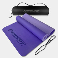 Килимок для йоги та фітнесу EasyFit TPE+TC 6 мм двошаровий + чохол бузковий-св.бузковий