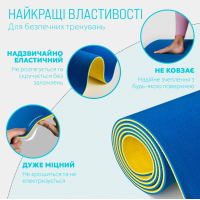 Комплект 1007. Килимок для йоги та фітнесу EasyFit TPE+TC 6 мм двошаровий синій-блакитний + Скакалка з обважнювачем EasyFit + Пляшка для води EasyFit CHFe 1000 мл синя або зелена + Еспандер кистьовий EasyFit Elliptic 18 кг зелений
