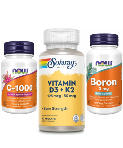 Комплект 2003. Міцні кістки. Vitamin D-3 & K-2 - 60 vcaps + Boron 3mg - 100 vcaps + Vitamin C-1000 - 30 vcaps