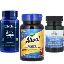 Комплект 2006. Соколиний зір. Men's Complete Multivitamin - 50 tabs + Zinc Caps 50mg - 90 veg caps + Lutein & Bilberry - 60 softgels